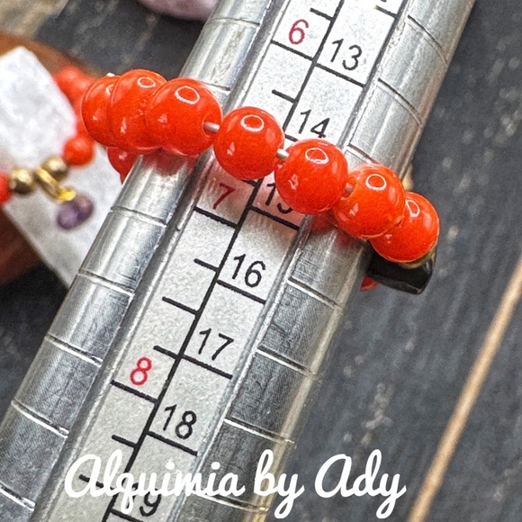 Coral Moonga stones beaded gem ring - Picture 2 of 2